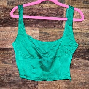 Zara, Emerald Green Satin Crop Top With Lining, Size S
#0154